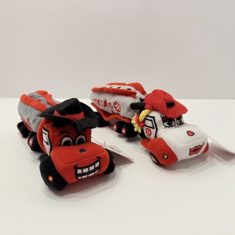 TEXACO OIL - TESSIE & TEX TANKER BEANIES Plush Stuffed TANKER TRUCKS NWT